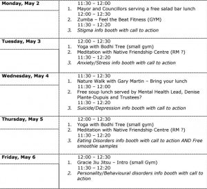 Mental Health Week - schedule TH&VS