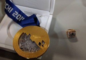Photo: The Olympic gold medal and ring brought to town by Brianne Jenner. Supplied by Renee Fleury.
