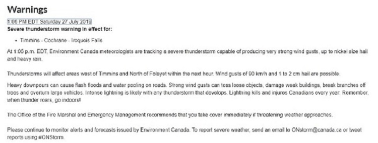 Region under severe thunderstorm warning **WARNING & WATCH BOTH ENDED**