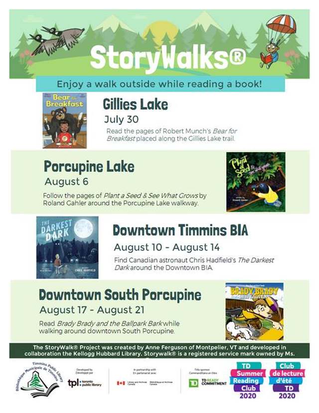 Storywalks offered by the Timmins Public Library