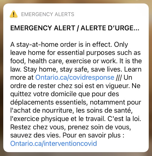 Stay-at-home emergency alert sent out across Ontario